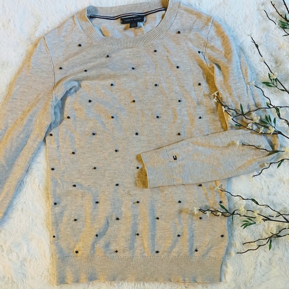 New nude color white navy dots sweater by Tommy Hilfiger - Picture 2 of 6